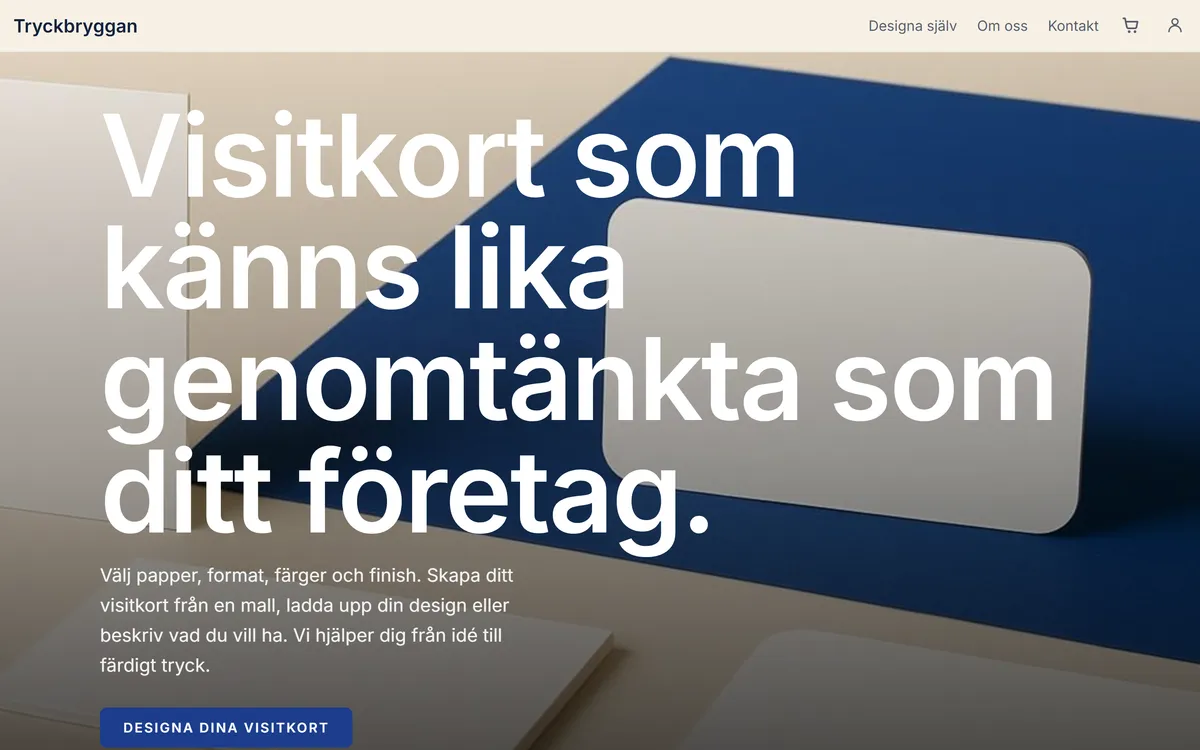 En demobutik för ett tryckeri: visitkort