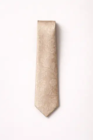 Silk Floral Tie - Beige